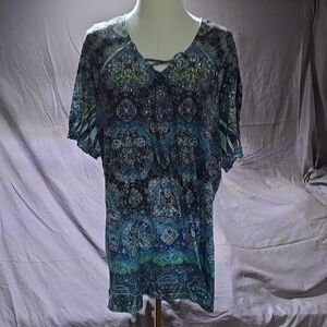 Catherines Blue Tie Front Short Sleeve Tunic